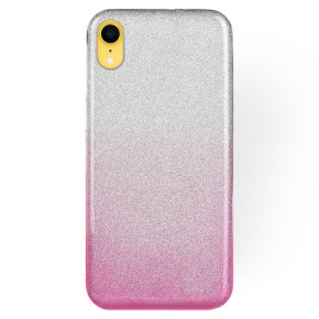 Луксозен силиконов гръб ТПУ с брокат за Apple iPhone XR преливащ сребристо към розово 